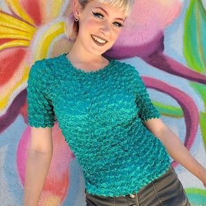Teal Green/Blue Y2k Bubble Popcorn Shirt